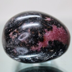 Rhodonite Crystal Polished Palmstone, A+ Quality with Rainbows, 4.2 oz Large Tumbled Crystal from Brazil