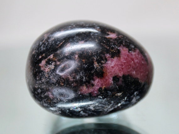 Rhodonite Crystal Polished Palmstone, A+ Quality with Rainbows, 4.2 oz Large Tumbled Crystal from Brazil
