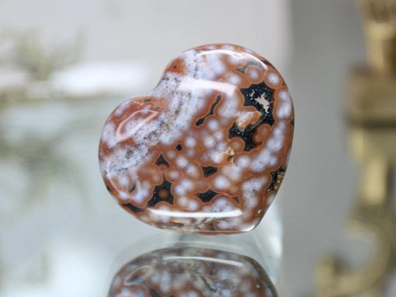 Speckled Ocean Jasper Polished Crystal Heart, 0.6 oz AAA+ Quality, Jasper Carved Puff Heart from Madagascar