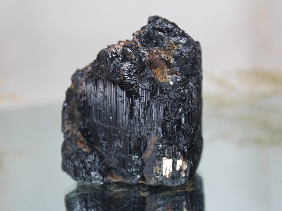 Raw Black Tourmaline Crystal Cluster with Quartz Inclusions, AA Quality Schorl, 12.5 oz from Brazil