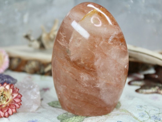 AA+ Strawberry Quartz Crystal Polished Freeform with Rainbows , 13.7 oz from Brazil