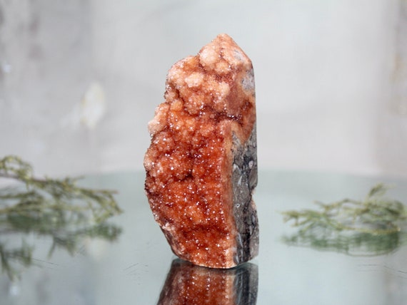 Red Druzy Sphalerite and Quartz Generator Point, AA+ Quality, 6.6 oz Crystal Tower from Indonesia, Energy Cleanse, Fast free Shipping