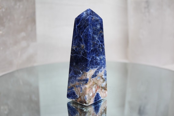Sodalite Crystal Obelisk Point with Jasper and Hematite, Special AAA+ Quality, 8.5 oz All Polish from Indonesia