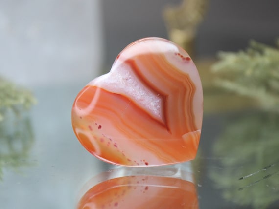 XS Carnelian and Clear Quartz Heart, AAA+ Gem Quality, 0.4 oz Polished Crystal from Indonesia, Gift for Valentine, Love