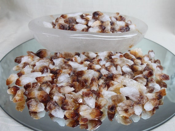 Raw Citrine Points with Rainbow Foils from Lot, AA++ Quality XXS Citrine Crystal from Brazil
