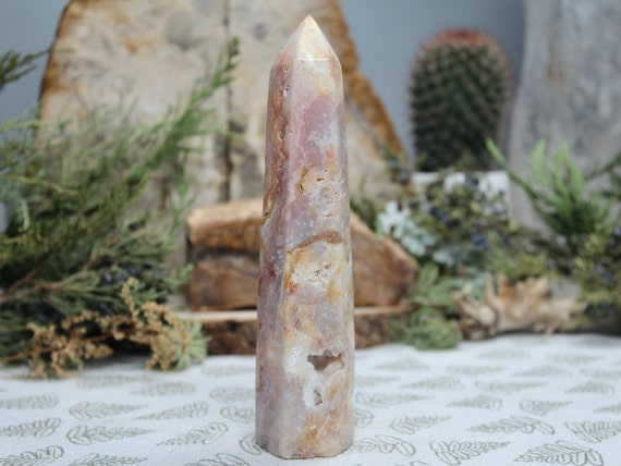 Rare AAA++ Natural Pink Lace Agate Generator Point with Druzy, 5.9 oz Polished Point from Indonesia