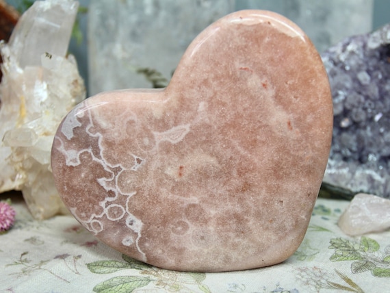 AAA+ 2.46 lb Pink Amethyst All Polish Crystal Heart, with Druzy and Blue Agate, 39.4 oz from Brazil