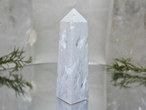 Snow Agate and Druzy Crystal Obelisk, 6.4 oz AAA+ Quality Crystal Tower from Indonesia