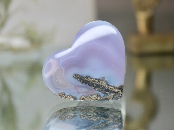 Purple Moss Agate Carved Heart, "Stone for Growth", AAA+ Quality, 0.4 oz Polished Rare Purple Moss Agate Crystal from Indonesia
