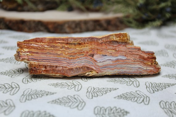 Special Crazy Lace Agate Slab with Strawberry Quartz, Raw Edge, 4.2 oz High Quality, Rare, AAA+++ Natural Pink Agate Crystal from Indonesia