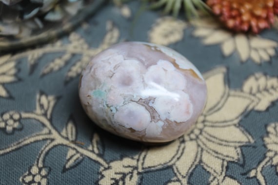 Flower Agate Polished Crystal Palmstone, 2.6 oz A Quality stone from Brazil