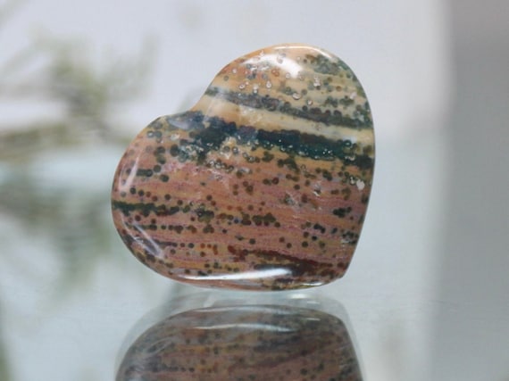 Speckled Ocean Jasper Polished Crystal Heart, 0.5 oz AA+ Quality, Jasper Carved Puff Heart from Madagascar