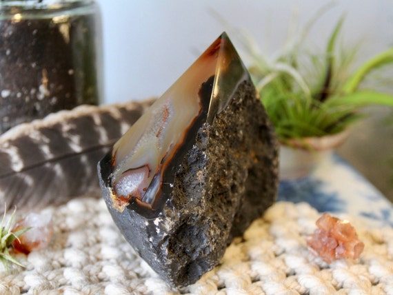 Dark Brown and Red Agate Geode Crystal Point, 22.8 oz