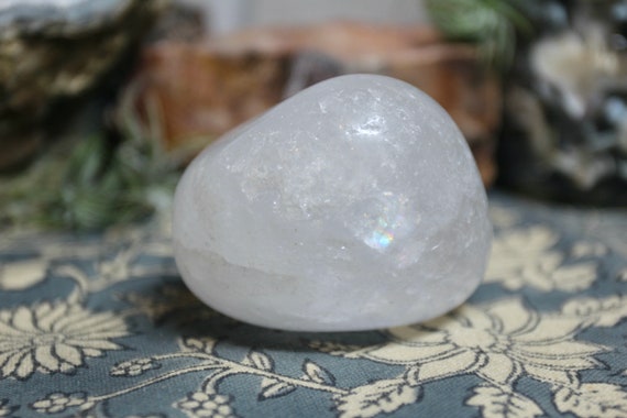 A+ 0.69 lb Clear Quartz Polished Crystal with Rainbow Foils, XL Crystal Palmstone,  Exceptional Quality, 11.0 oz from Brazil