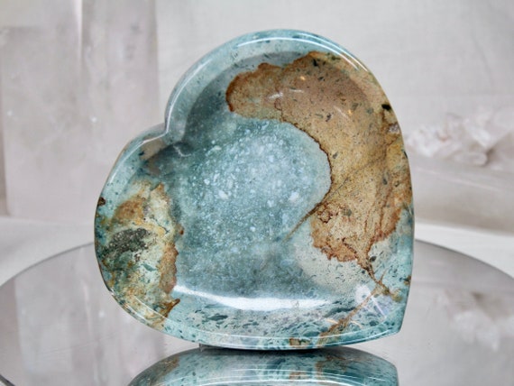 2.1 lb Ocean Jasper Heart Shaped Crystal Bowl, AAA+ Quality 33.6 oz, Polished Dish from Indonesia, Reiki charged, Energy Healing, Free Ship