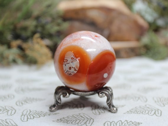 AA+ 45.2 mm Banded Carnelian and Clear Quartz Crystal Polished Sphere, 4.8 oz Crystal from Indonesia