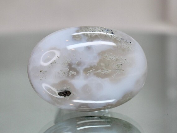 AAA+ Moss Agate Palmstone, "Stone for Growth", 1.9 oz Polished Crystal Soapstone from Indonesia