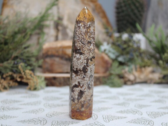AA+ Sakura Plume Agate Generator Point, 3.8 oz Polished Point from Indonesia