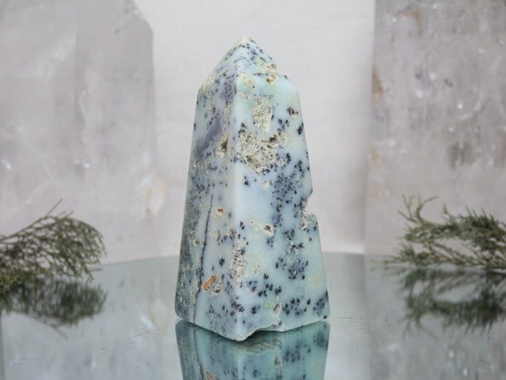 1.65 lb Dendritic Agate and Chrysoprase Crystal Obelisk, AAA++ Quality Rare Stone, 26.4 oz Chrysoprase Tower from Indonesia