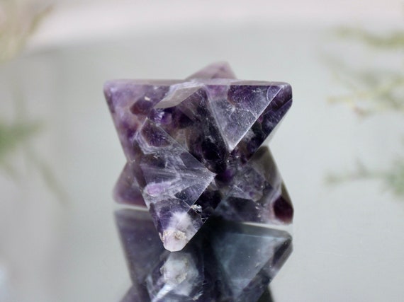 Chevron Amethyst Merkaba Crystal with Rainbows, 3.1 oz Amethyst and Quartz from Brazil