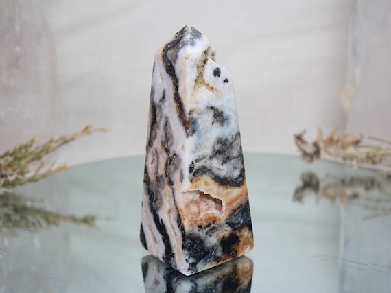 RARE Zebra Jasper Crystal Obelisk with Quartz and Druzy, AAA+ Quality, 15.5 oz Rare Jasper Tower from Indonesia