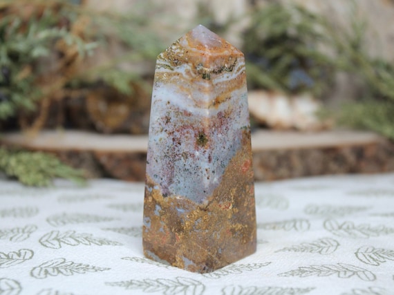 A++ Ocean Jasper Obelisk with Druzy, 4.0 oz Polished Tower from Indonesia