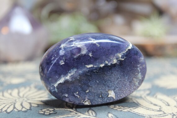 AA++ Grape Agate Polished Crystal Palmstone with Druzy , 3.6 oz Stone from Indonesia