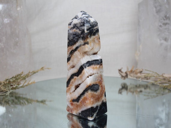 RARE Zebra Jasper Crystal Obelisk with Quartz and Druzy, AAA++ Quality, 1.11 lb/ 17.8 oz Rare Jasper Tower from Indonesia