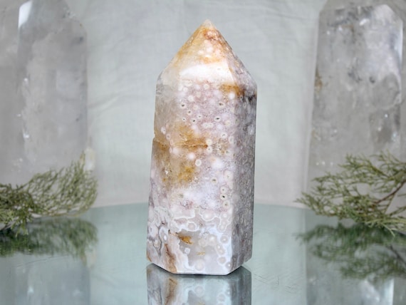 2.1 lb Flower Agate, Pink Amethyst and Quartz Polished Generator Point, AAA+++ Quality Crystal Tower from Brazil