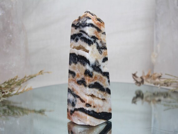 RARE Zebra Jasper Crystal Obelisk with Quartz and Druzy, AAA++ Quality, 15.0 oz Rare Jasper Tower from Indonesia