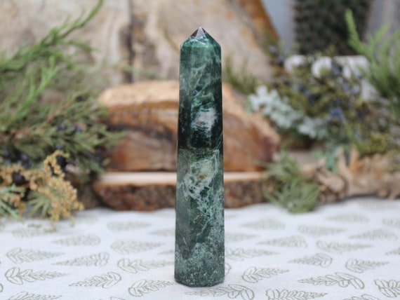 AA+ Moss Agate and Bloodstone Mini Generator Point, 3.3 oz Polished Point from Brazil