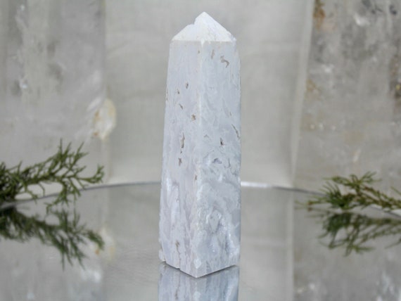 Snow Agate and Druzy Crystal Obelisk, 8.2 oz AAA+ Quality Crystal Tower from Indonesia