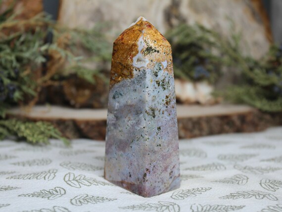 AA++ Ocean Jasper Obelisk with Druzy, 5.4 oz Polished Tower from Indonesia