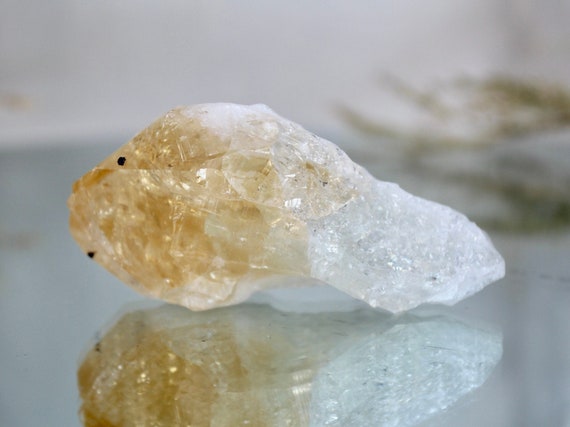 Raw Citrine Point with Rainbow Foils and Druzy Spots, AAA Quality, Ultra Clear 3.7 oz Mother Daughter Crystal Bouquet from Brazil