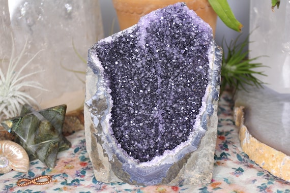 A+ 4.48 lb Dark Purple Amethyst Crystal Geode Cluster, Raw Edge, Meditation Decor, Spiritual Energy