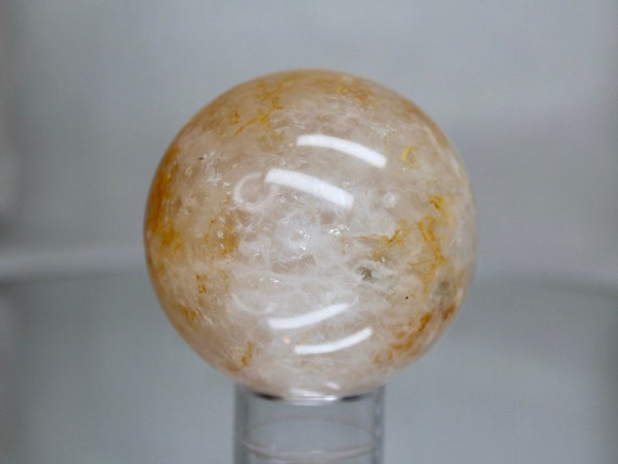 69 mm Golden Healer Quartz Polished Sphere with Amazing Rainbows, AAA+ Quality 15.7 oz Crystal Ball from Brazil, Energy Cleansed, Free Ship