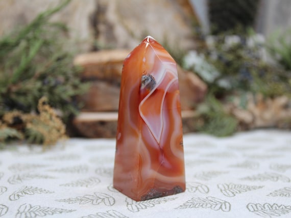 AAA+ Banded Carnelian Crystal Obelisk Tower, 4.3 oz Polished Crystal from Indonesia