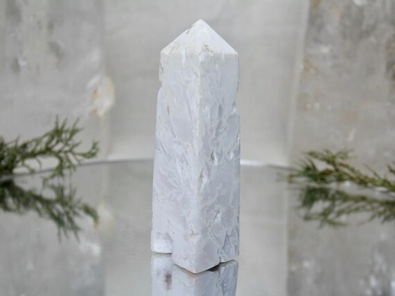 Snow Agate and Druzy Crystal Obelisk, 7.1 oz AA+ Quality Crystal Tower from Indonesia