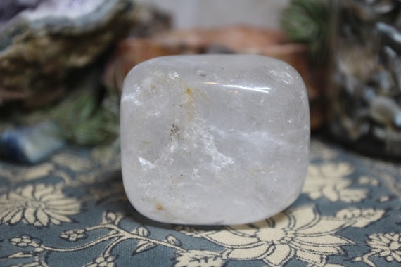 AA+ 0.78 lb Clear Quartz Polished Crystal with Rainbow Foils, XL Crystal Palmstone,  Exceptional Quality, 12.5 oz from Brazil