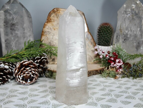 AA++ 3.11 lb Lemurian Quartz Tower with Rainbows, Top Polish Raw Edge,Natural Self Healed Quartz, Raw Edge, 49.7 oz High Frequency Stone