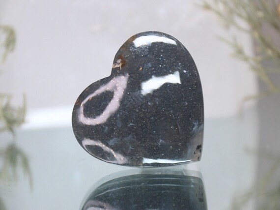 Jasper and Marcasite Heart, Stone of Soul Attraction, AAA Quality, 1.1 oz Polished Crystal from Indonesia, Energy Healing, Free Shipping