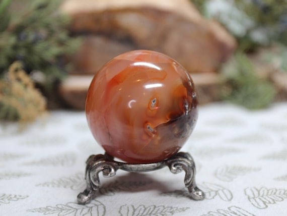 A+ 46.2 mm Carnelian Crystal Polished Sphere, 4.5 oz Crystal from Indonesia