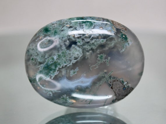 AAA++ Moss Agate Palmstone with Druzy, "Stone for Growth", 2.5 oz Polished Crystal Soapstone from Indonesia