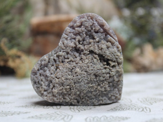 A+ Grape Agate Crystal Geode Carved Heart, 5.2 oz Purple Crystal Heart from Indonesia