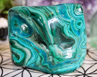 Polished Chrysocolla Malachite Freeform Crystal, 23.6 oz from Brazil