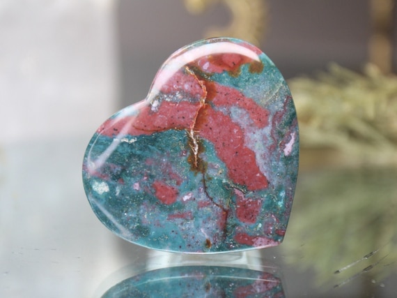 Bloodstone Heart, A+ Quality, 0.7 oz Polished Carved Crystal Heart from Indonesia, Rounded Edge