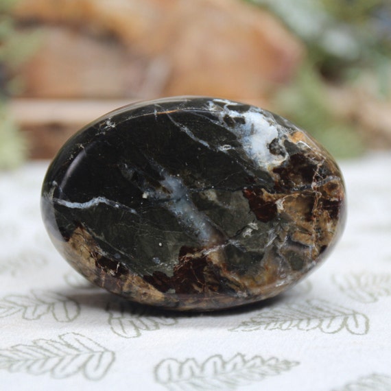 AAA+ Black Opal Crystal Palmstone with Druzy, 2.8 oz Polished Black Opal Polished Handheld Crystal from Indonesia