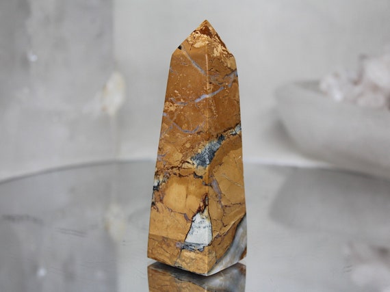 Maligano Jasper Obelisk with Quartz, AAA+ Quality, 6.3 oz Rare Jasper Tower from Indonesia, High Vibration, Energy Cleanse, Free Fast Ship