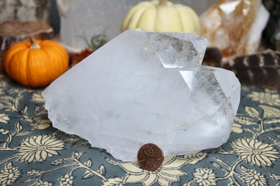 AA+ 1.79 lb Raw Brazilian Clear Quartz Mother Daughter Crystal Point with Rainbows, 28.7 oz High Vibration crystal