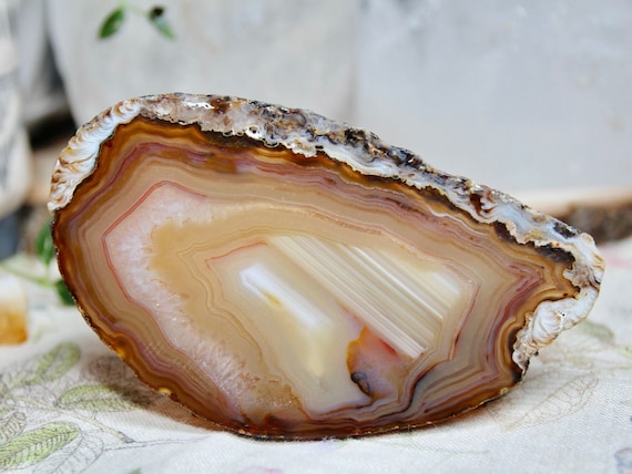 A+ Tan and Red Agate with Clear Quartz Crystal Slice, 2.9 oz